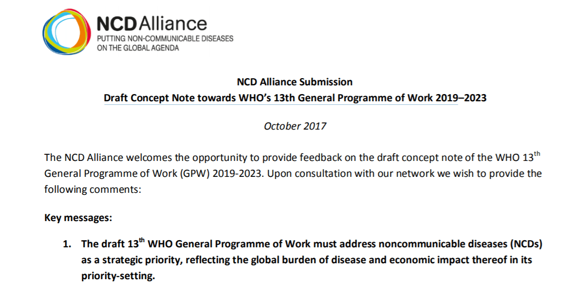 Draught Works Events 2023 NCD Alliance Submission Draft Concept Note towards WHO’s 13th General